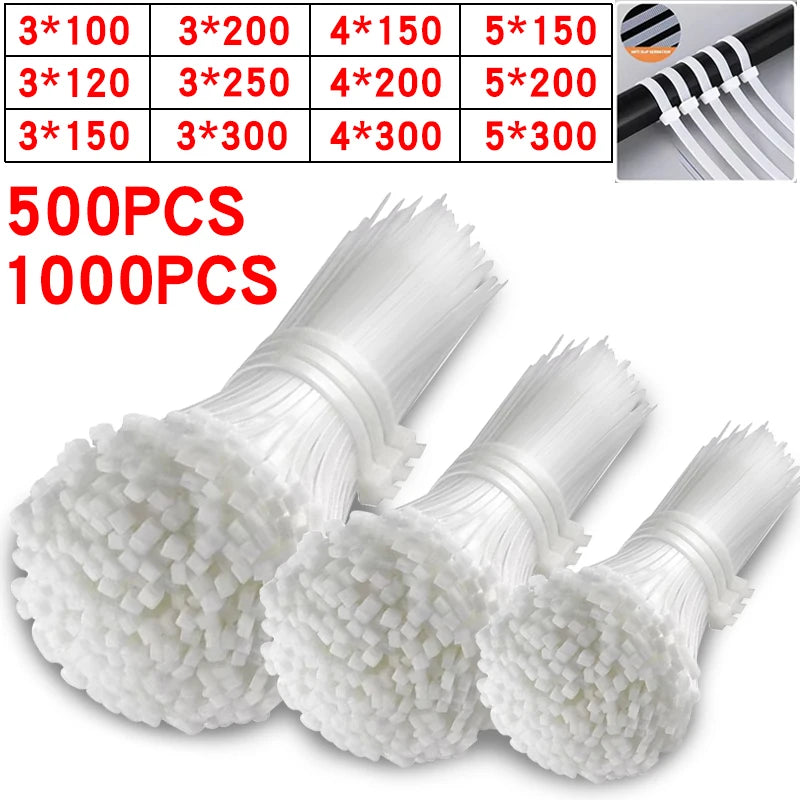 Self-locking Plastic Zip Ties - White