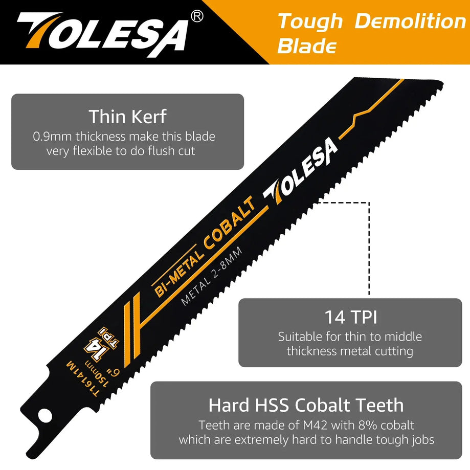 TOLESA Sawzall Blades 6in/9in 14TPI Bi-Metal