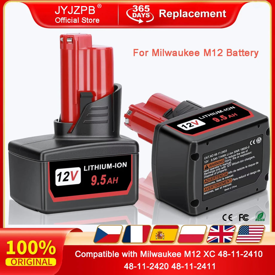 Replacement Battery - For M12 Battery 12V 3/6.5/9.5Ah Compatible with Milwaukee M12 XC