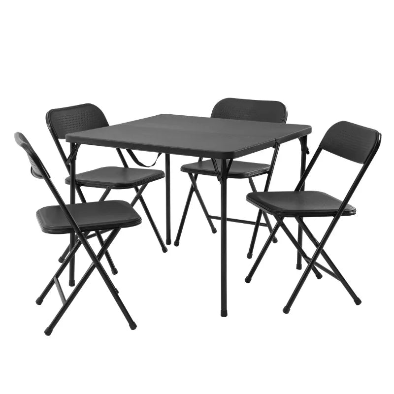 Folding Table & Chair Set - 5 Piece, Black