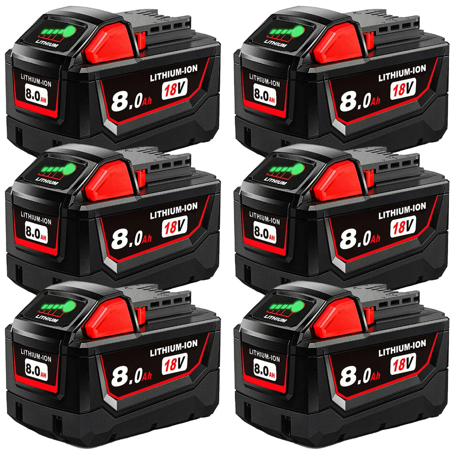 Replacement Battery - 6 Pack 18V 8.0Ah Battery For All Milwaukee M18