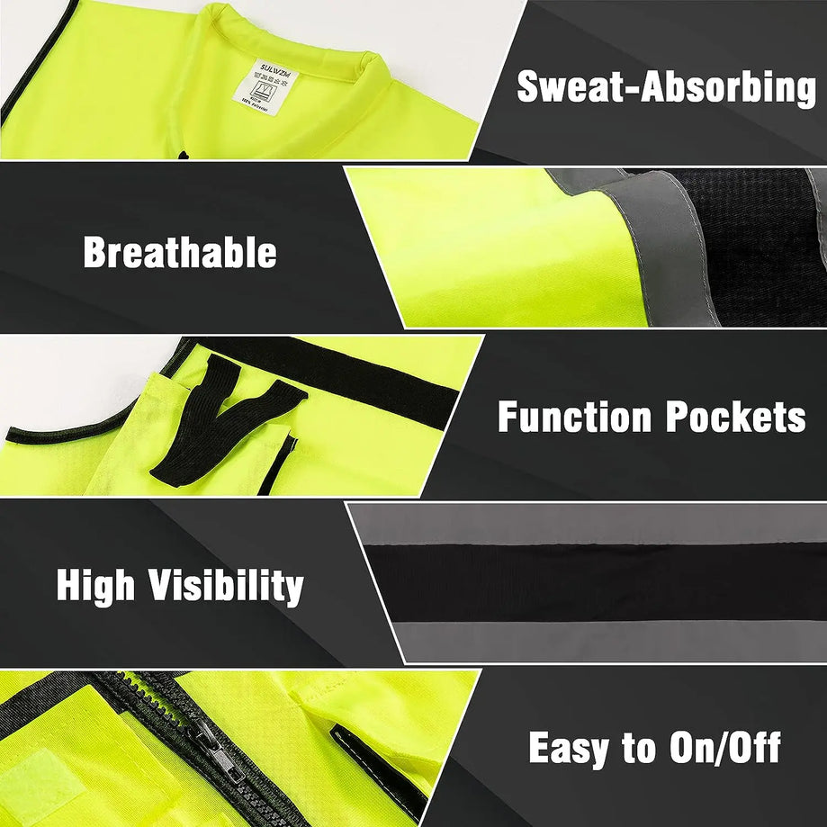 Safety Vest with Pockets & Zipper - Custom LOGO Mens