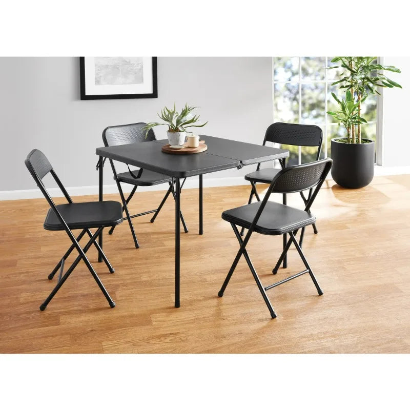 Folding Table & Chair Set - 5 Piece, Black