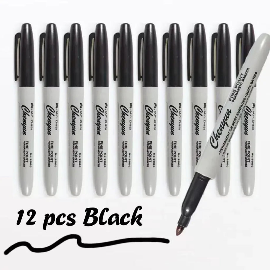 Black Permanent Marker Pens, Fine Tip, Waterproof, Quick Drying