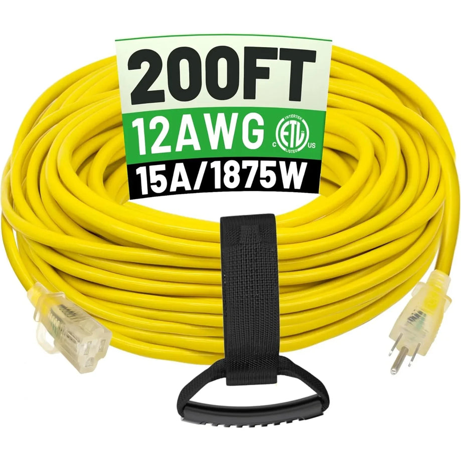12/3 Extension Cord - Heavy Duty w/ Lighted End, 15Amp 1875W SJTW