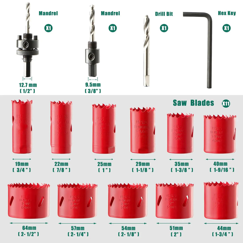 Hole Saw Kit with Storage Box - 14 pcs