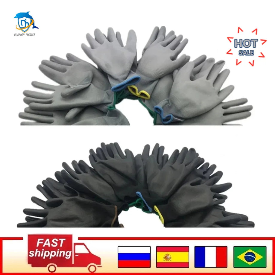 Gloves - 10/50 Pairs of Nylon PU Safety Work Gloves