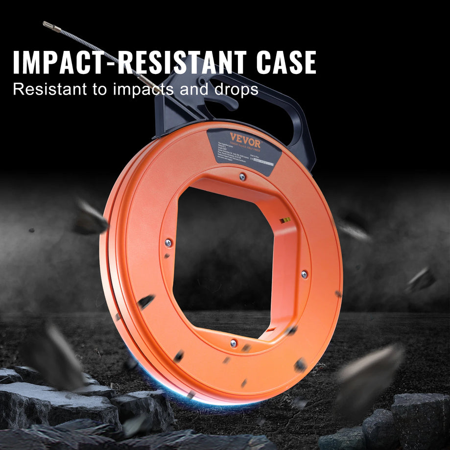 Fish Tape 100/240/125ft Fiberglass/Steel/PET Wire Puller with Optimized Housing and Handle