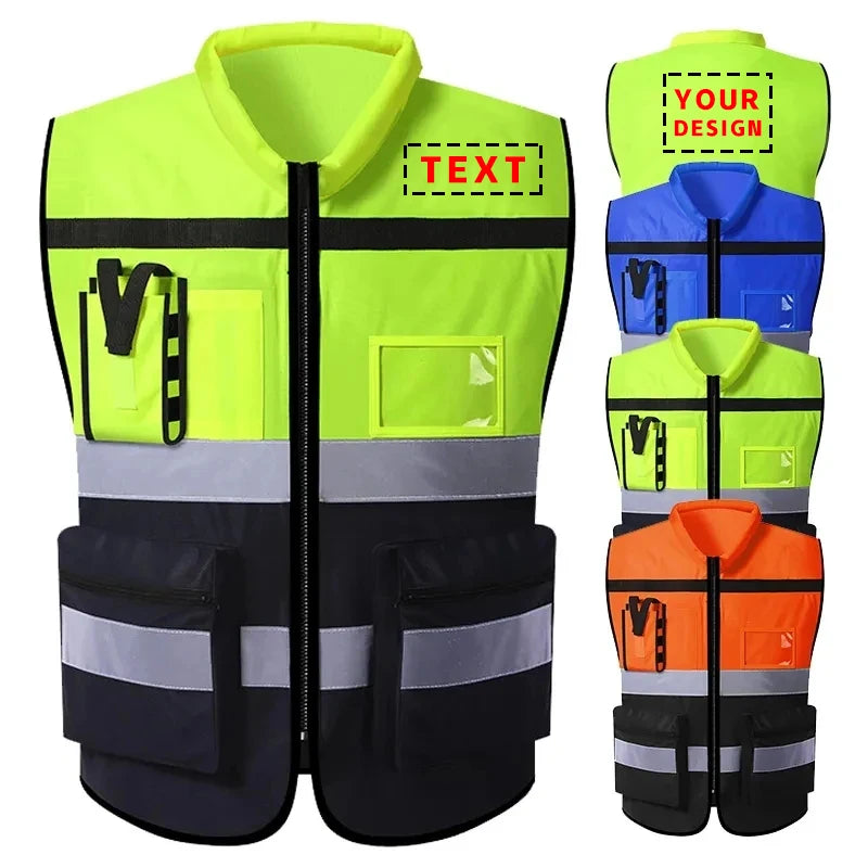 Safety Vest with Pockets & Zipper - Custom LOGO Mens