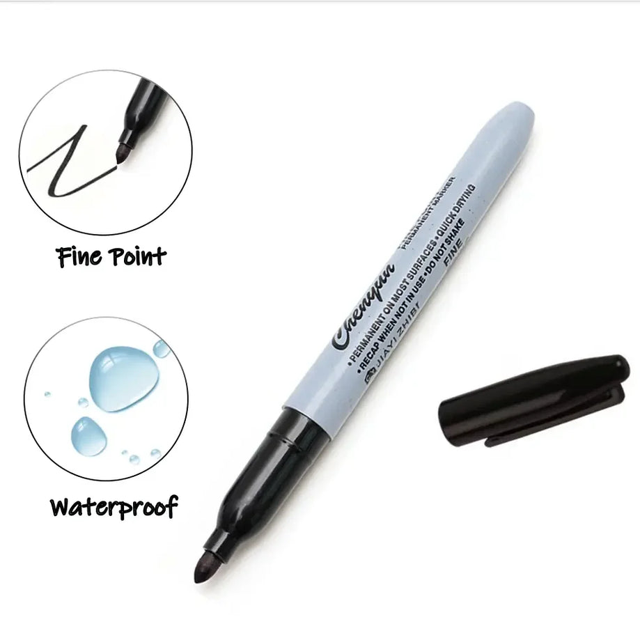 Black Permanent Marker Pens, Fine Tip, Waterproof, Quick Drying