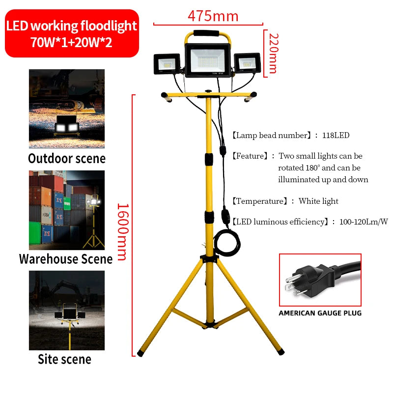 LED Tripod Work Lights 3 Head Portable