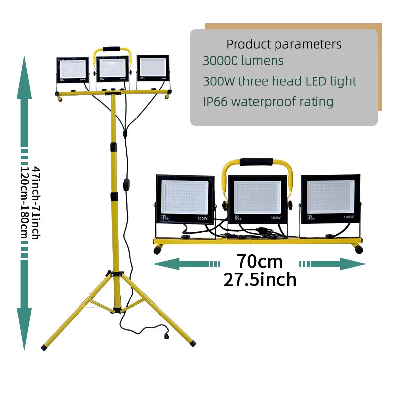 LED Tripod Work Lights 3 Head Portable