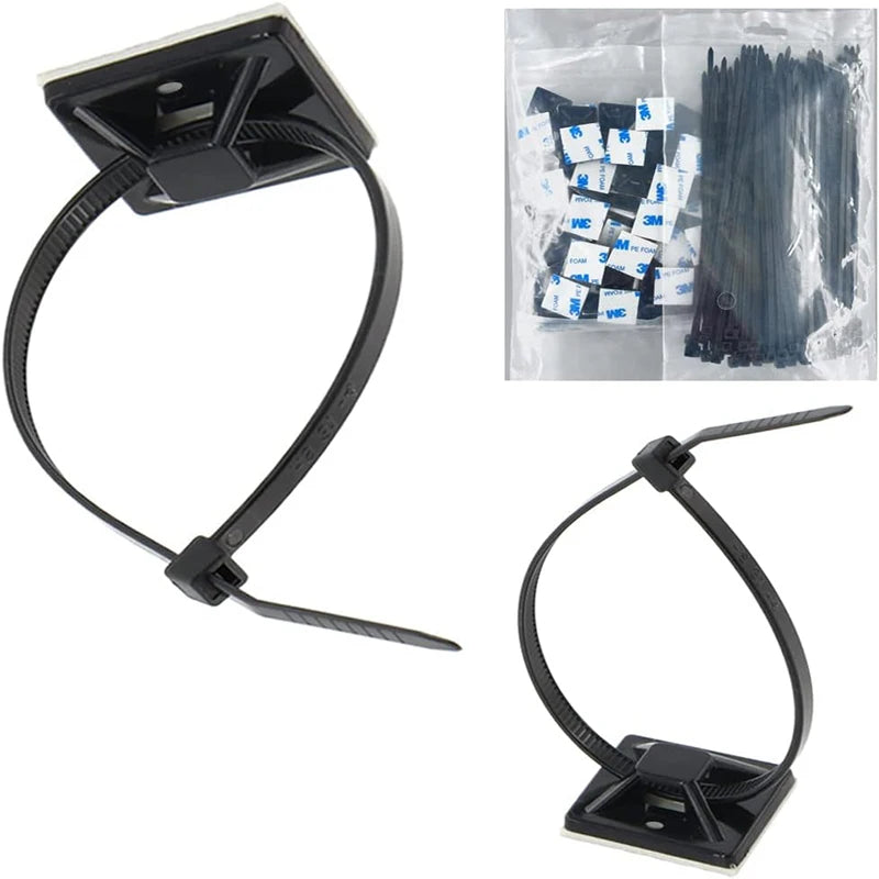Self locking Zip Ties - Black w/Sticky Backs
